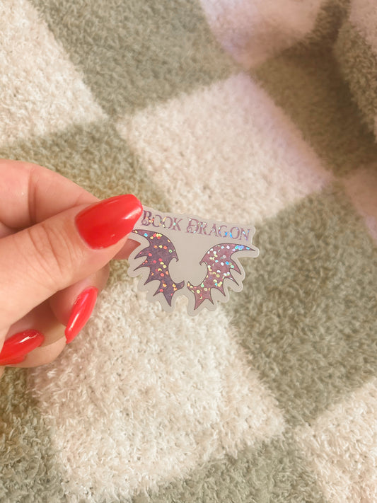 Book Dragon Glitter Sticker